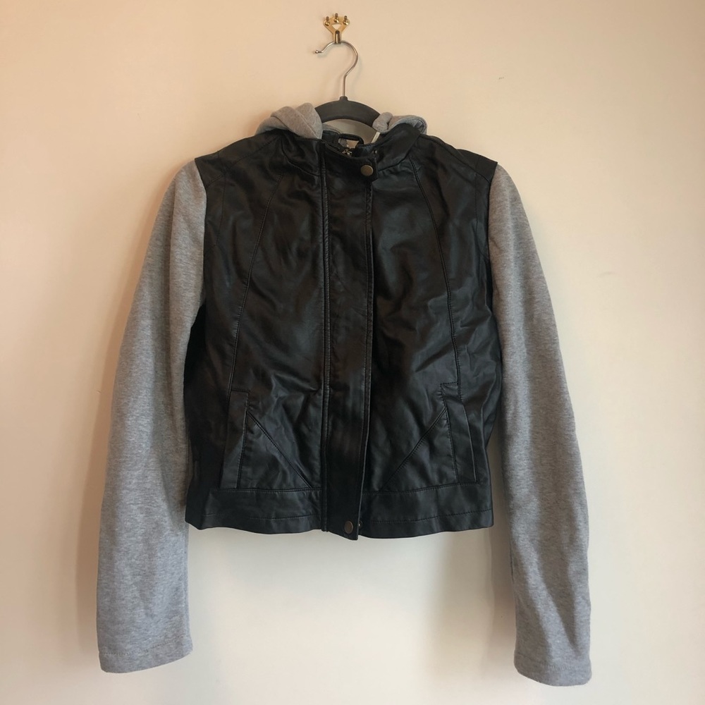 Forever 21 faux leather jacket with hoodie